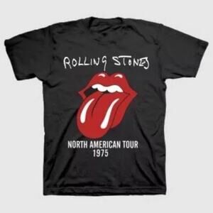 Rolling Stones 1975 World Tour Tee Shirt Small Unisex Black Official Merch